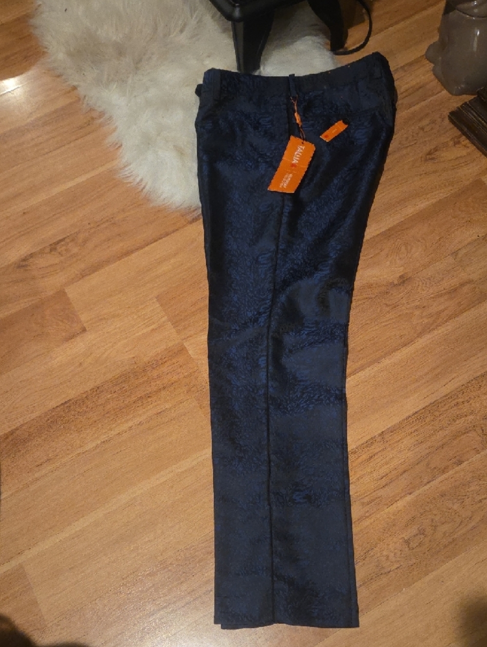 TALLIA NWT Navy Blue Men's Dress Pants with Subtle Jacquard Texture - Picture 2 of 12
